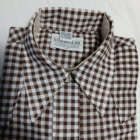 NOS NEW BOYS  Sz 6 True Vtg 70s VANDERBILT BROWN CHEKCER HIPPY MOD SHIRT USA - Picture 2 of 4